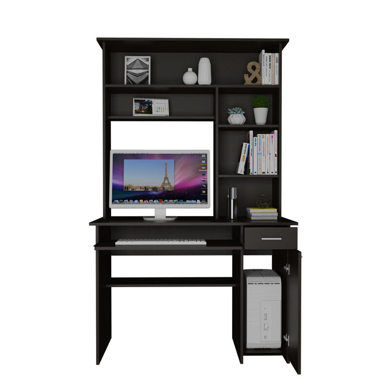 DEPOT E-SHOP Xalo 180 Compu Hutch Desk, Keyboard Tray, Door Panel For CPU, Multiple Shelves, One Drawer, Black