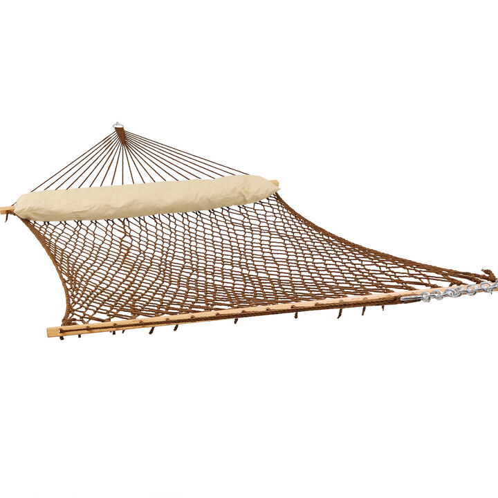 Sunnydaze 2-Person Spreader Bar Rope Hammock with Pillow