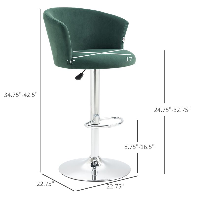 Dark Green Bar Seating: Set of 2 Velvet Swivel Counter Stools