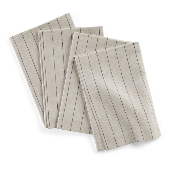 Solino Home 100% Pure Linen Stripe Dinner Napkins 20 x 20 Inch Set of 4 | Pinstripe