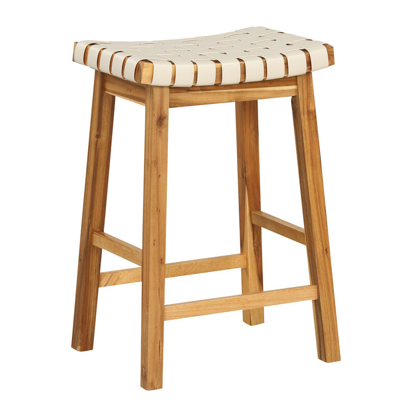 Faux PU Leather Bar Stools Set of 2 with Woven Curved Seat