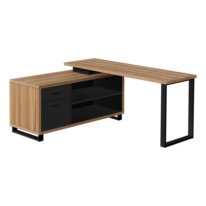 Computer Desk, Home Office, Corner, Storage Drawers, 72"L, L Shape, Work, Laptop, Metal, Laminate, Brown, Black, Contemporary, Modern