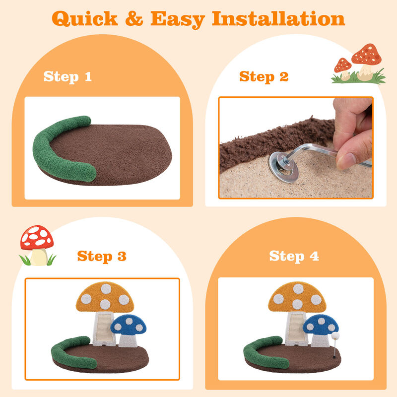Mushroom Cat Bed Cat Claw Scratcher with Wide Bed and Sisal Scratch Panel