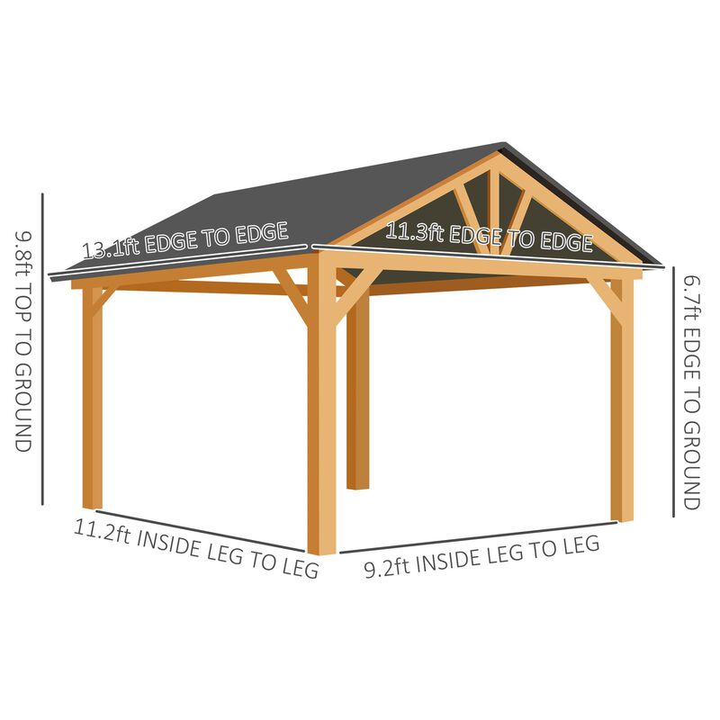 Natural/Black Garden Pavilion: 11'x13' Hardtop Gazebo with Wooden Frame