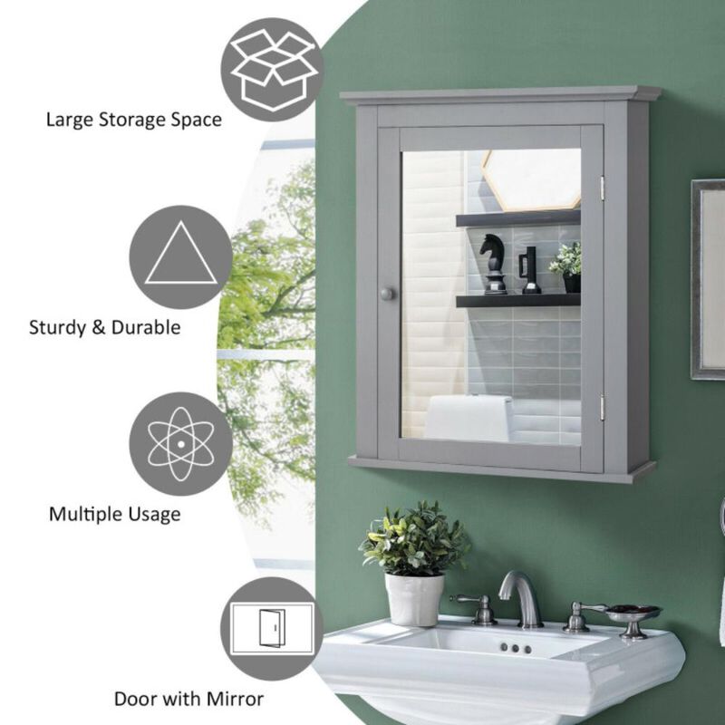 Hivvago Wall Mount Bathroom Cabinet with One Mirror Single Door Adjustable Shelves Retro Handle