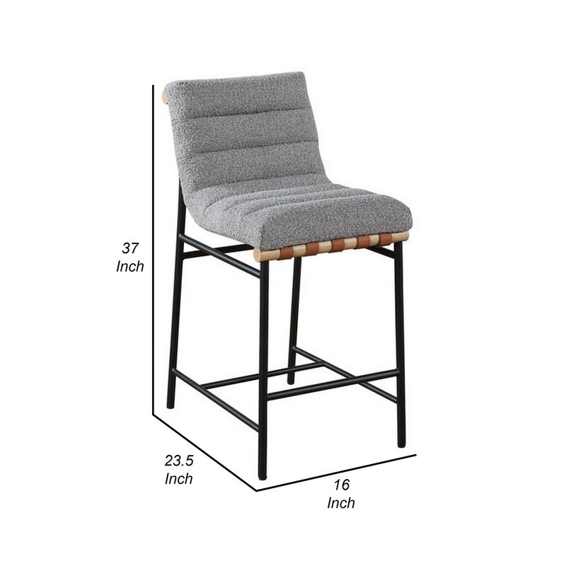 Kive 26 Inch Counter Height Stool Chair, Boucle Channel Tufted, Light Gray - Benzara