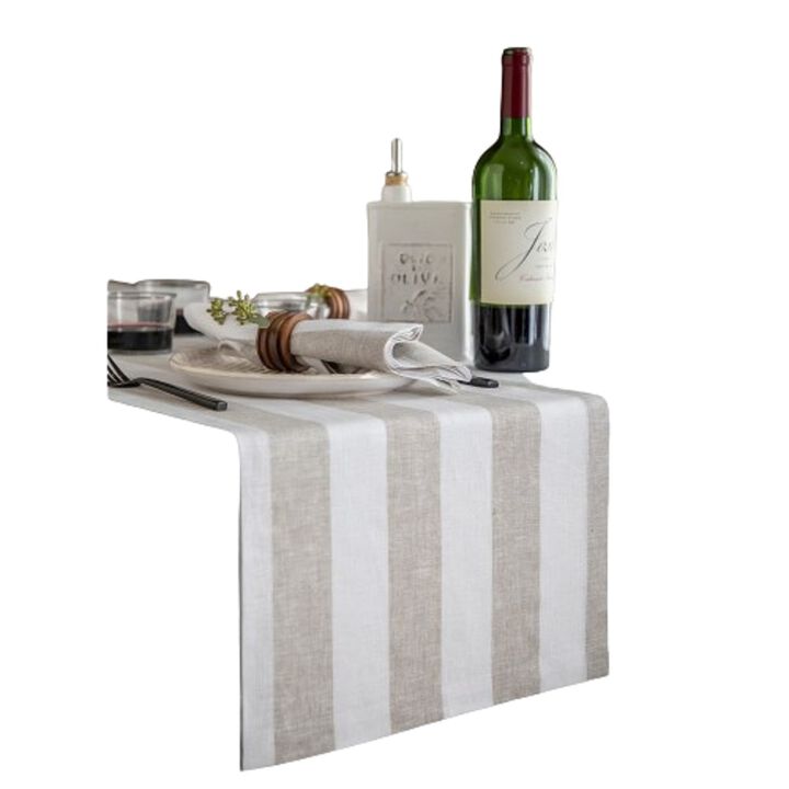Solino Home 100% Pure Linen Table Runner | Cabana Stripe for Thanksgiving, Christmas