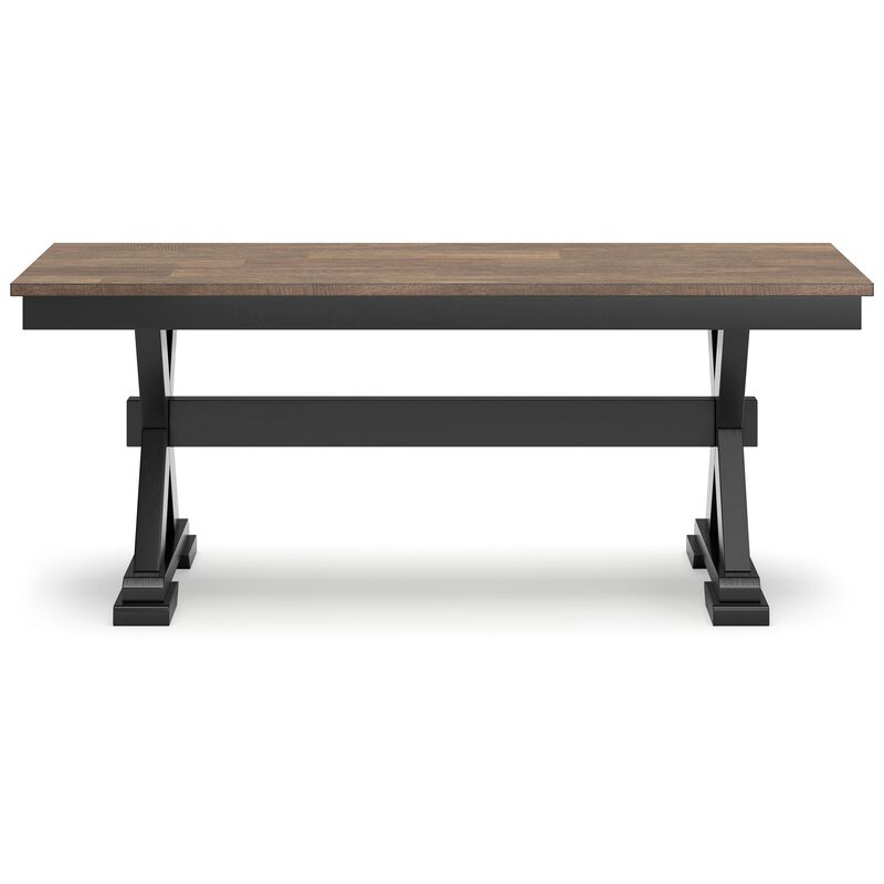 Fleur Large Dining Room Bench, 48 Inch Brown Seat, Black Wood Frame - Benzara