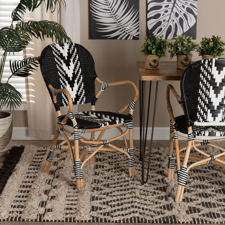 Bali & Pari Wallis French Two-Tone Black and White Weaving and Natural Indoor Dining Chair