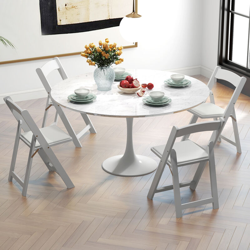 Set of 4 Dining Chairs Foldable Kitchen Chair with Rubber Wood Legs and Padded Seat