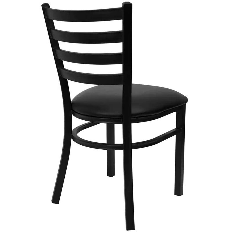 Metal Frame Dining Chair Slatted Wood Back with Padded Vinyl Seat