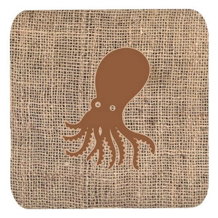 Caroline's Treasures BB1098-BL-BN-FC Octopus Burlap and Brown Foam Coasters (Set of 4), 3.5 H x 3.5 W, Multicolor
