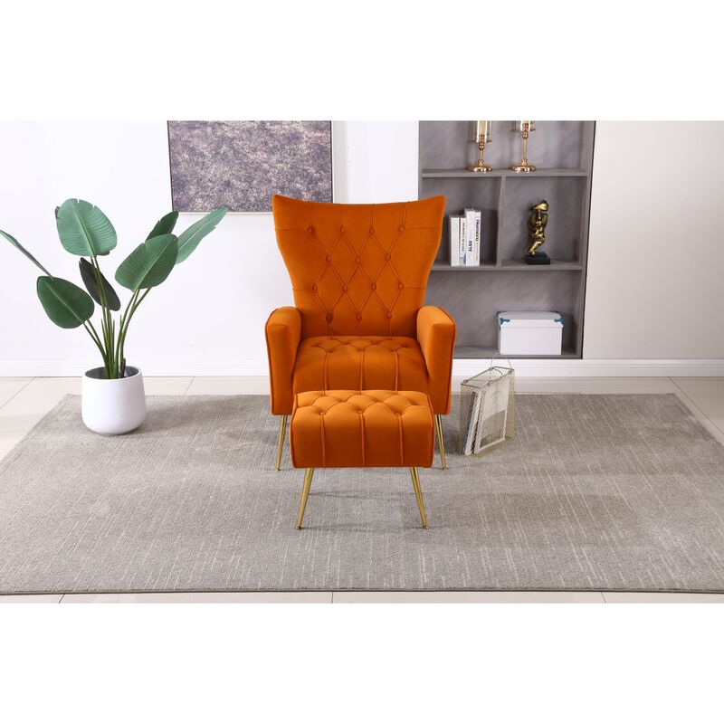 Modern Accent Chair With Ottoman, Comfy Armchair For Living Room, Bedroom, Apartment, Office