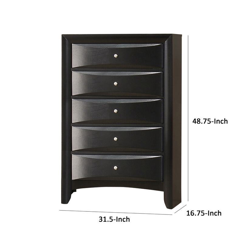 Ica 49 Inch Tall Dresser Chest, 5 Chambered Drawers, Felt Lined, Black - Benzara