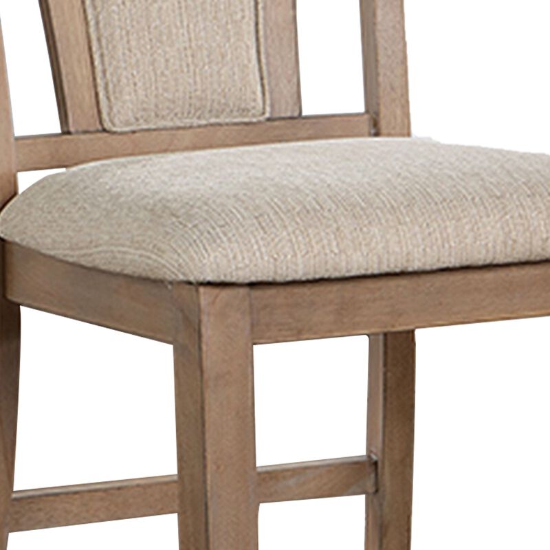 Mana 26 Inch Counter Height Chair, Set of 2, Beige Fabric, Brown Frame-Benzara