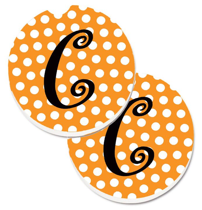 Caroline's Treasures Monogram Initial C Orange Polkadots Set of 2 Cup Holder Car Coasters CJ1033-CCARC, 2.56, Multicolor
