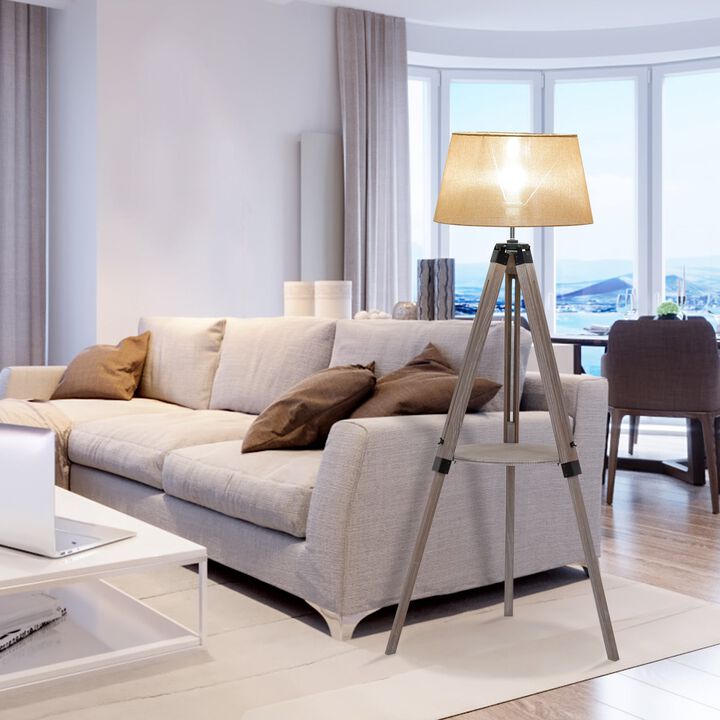 Multifunctional Light: Floor Lamp with Shelf and Cloth Shade