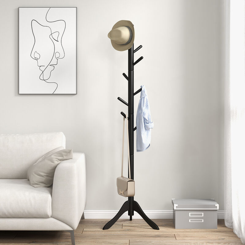 Adjustable Wooden Tree Coat Rack with 8 Hooks