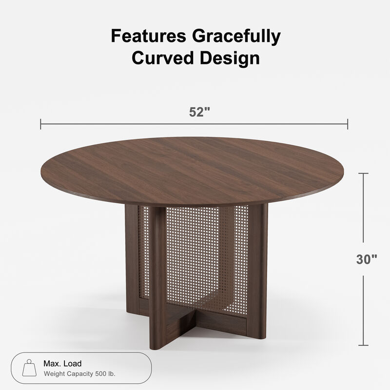 52 Cinna Modern Walnut Oak Wood Round Dining Table （Seats 6）