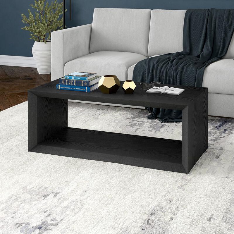 Hudson&Canal Osmond 48 Wide Rectangular Coffee Table in Black Grain