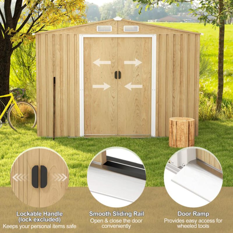 Hivvago Weather Resistant Galvanized Steel Shed with Tilted Roof for Backyard Garden Patio Lawn