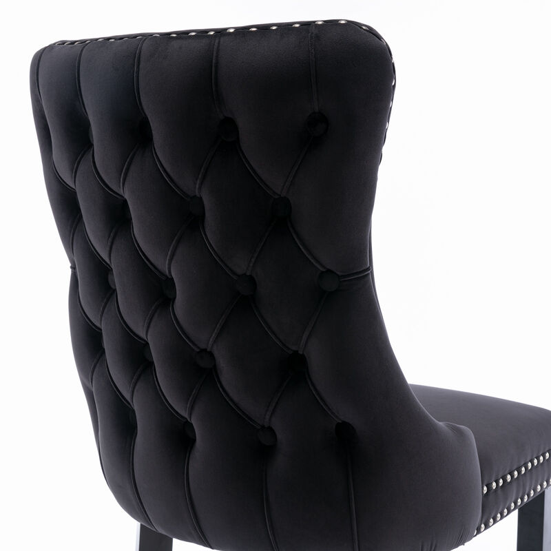 Hivvago 2 pcs HighEnd Wing Back Tufted Modern Contemporary Velvet Chair with Wooden Legs