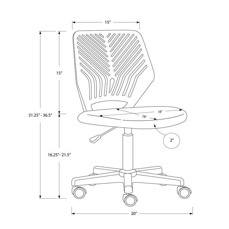 Monarch Specialties I 7336 Office Chair, Adjustable Height, Swivel, Ergonomic, Computer Desk, Work, Juvenile, Metal, Fabric, Black, Contemporary, Modern