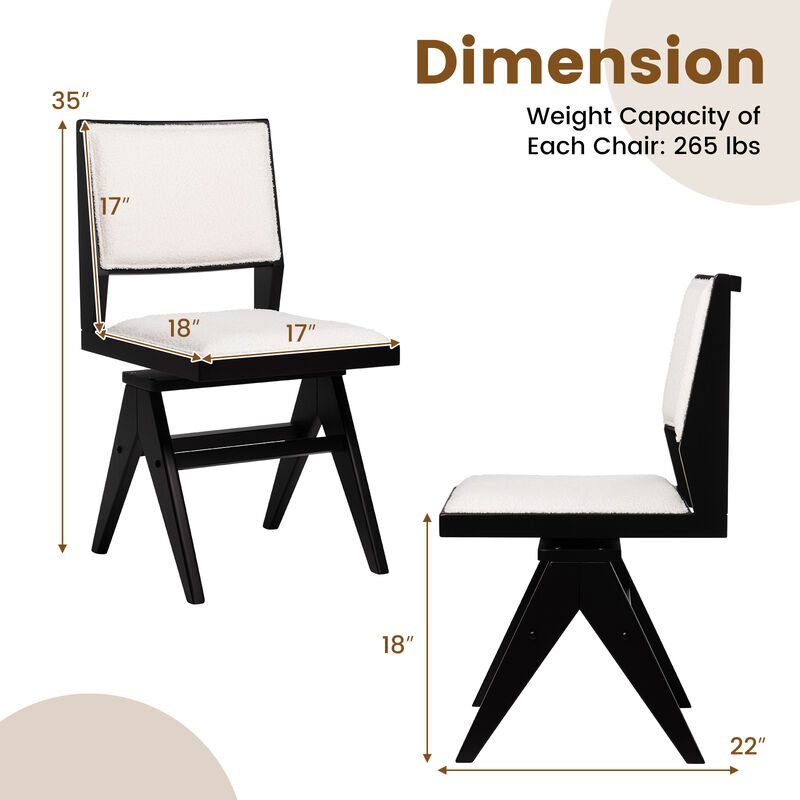 Swivel Wooden Dining Chair Set of 2 with Rubber Wood Frame and Padded Seat