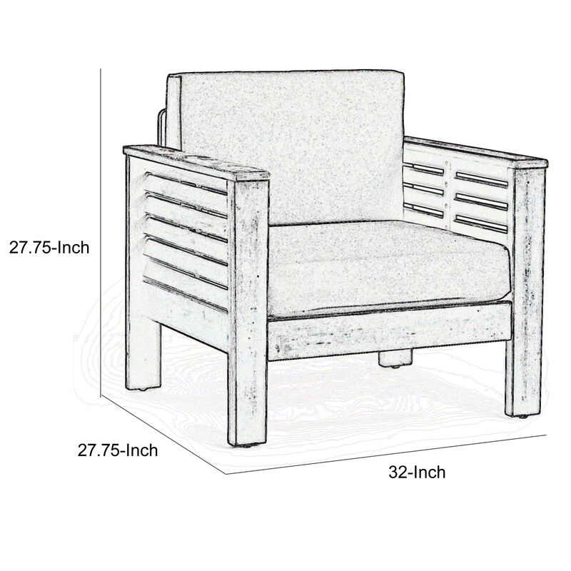 Siyal Outdoor Club Accent Chair Set of 2, Soft Dark Gray, Acacia Wood - Benzara