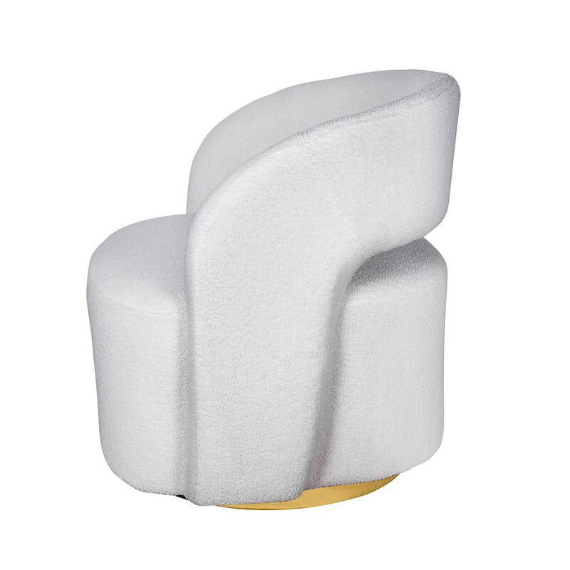 Xion 30 Inch Swivel Accent Chair, White Fabric Upholstery, Gold Iron Base - Benzara