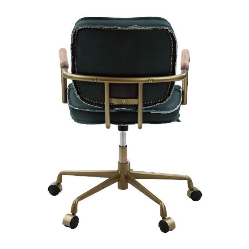 Office Chair with Leather Seat and Button Tufted Back, Green-Benzara