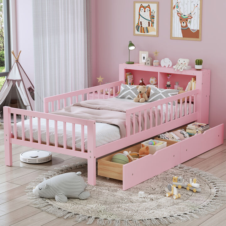 Merax Platform Bed with Headboard Storage Rack