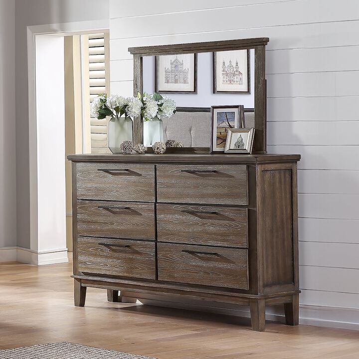 New Classic Furniture Cagney Wood 6-Drawer Dresser with Mirror, Vintage Gray
