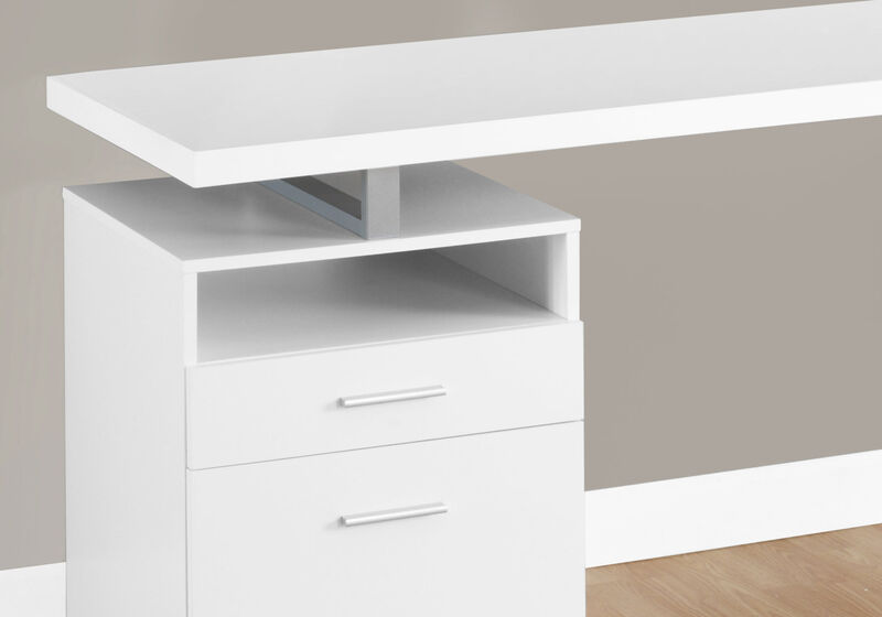 Monarch Specialties Computer Desk, Home Office, Laptop, Left, Right Set-Up, Storage Drawers, 60"L, Work, Metal, Laminate, White, Grey, Contemporary, Modern