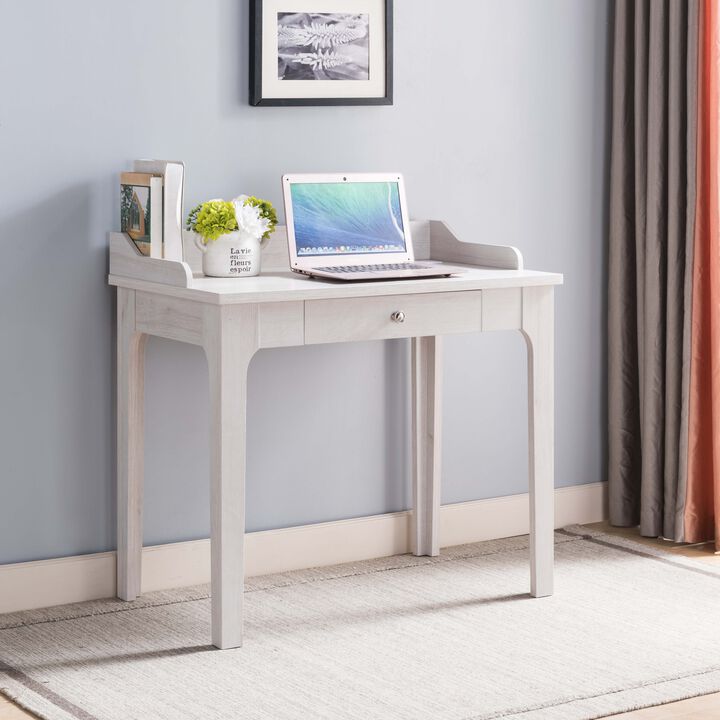 White Oak Home Office Desk with One Catch all Drawer and USB/Power Outlet