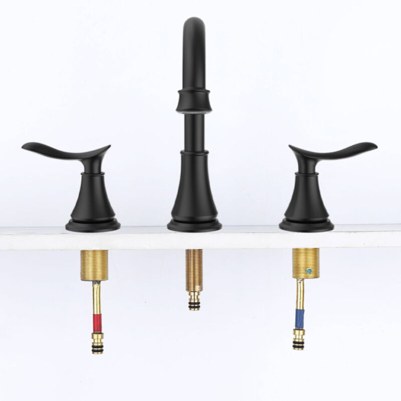 2-Handle Widespread Bathroom Sink Faucet, Matte Black  3-Hole Vanity Faucet with Swivel Spout