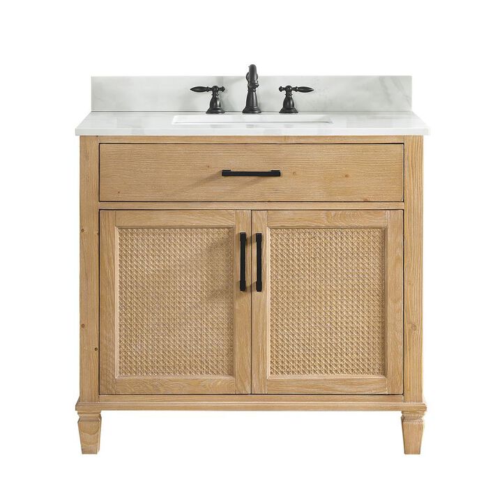 Altair Single Bathroom Vanity in Weathered Fir with Stone Countertop without Mirror
