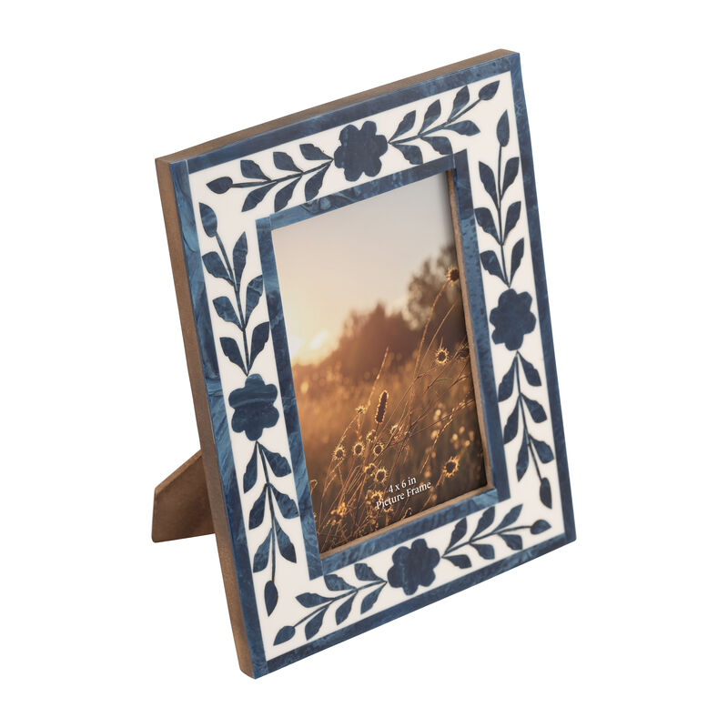 4x6 Blue Petals Photo Frame, white/blue