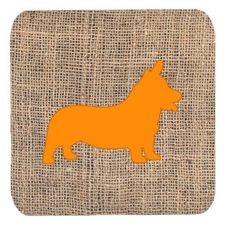 Caroline's Treasures BB1069-BL-OR-FC Corgi Burlap and Orange Foam Coasters (Set of 4), 3.5 H x 3.5 W, Multicolor