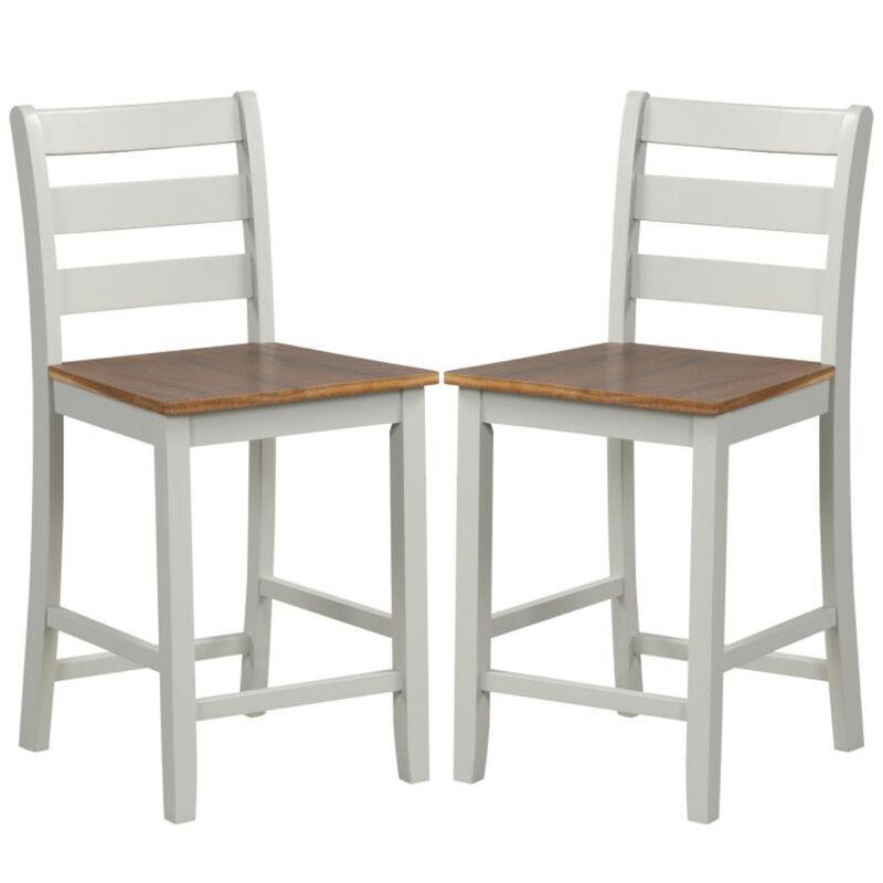 Hivvago Set of 2 Counter Bar Stool with Inclined Backrest and Footrest-Gray