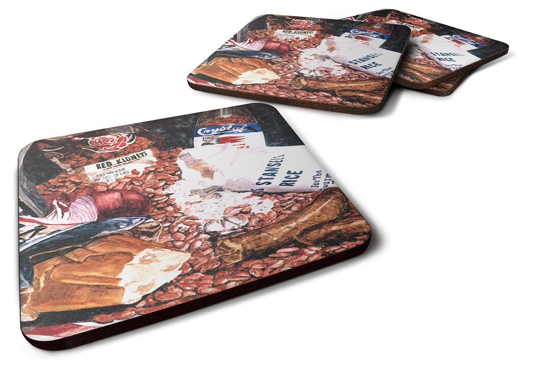 Caroline's Treasures 8536FC Red Beans and Rice Foam Coasters (Set of 4), 3.5 H x 3.5 W, Multicolor