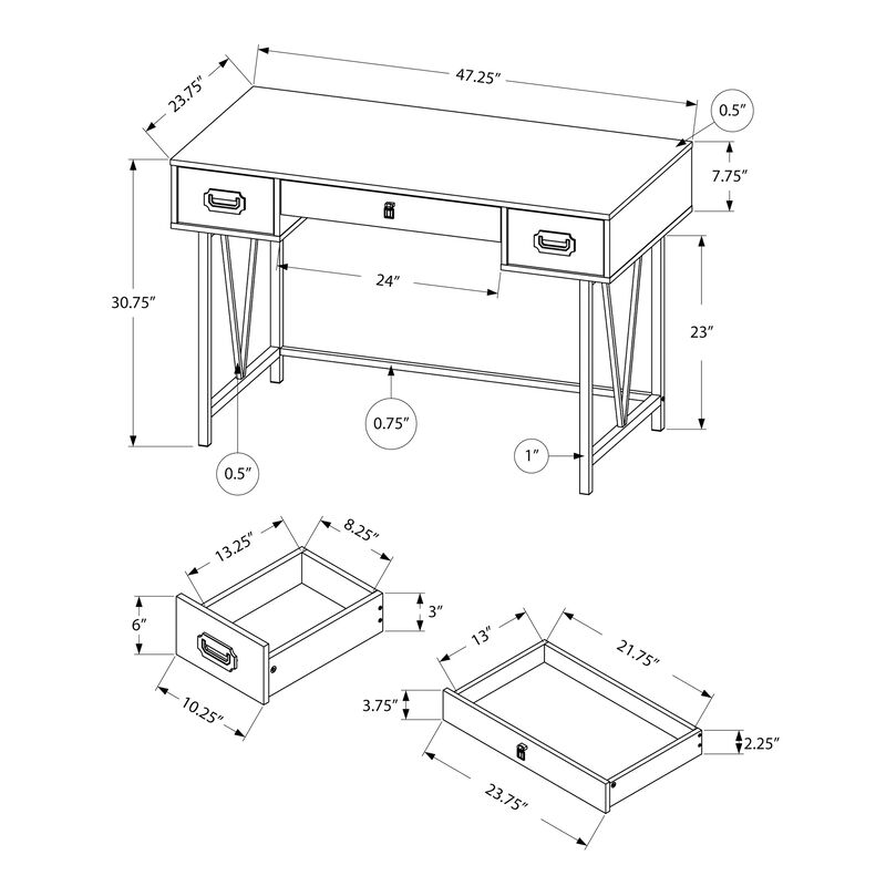 Monarch Specialties I 7412 Computer Desk, Home Office, Laptop, Storage Drawers, 48"L, Work, Metal, Laminate, Brown, Black, Transitional
