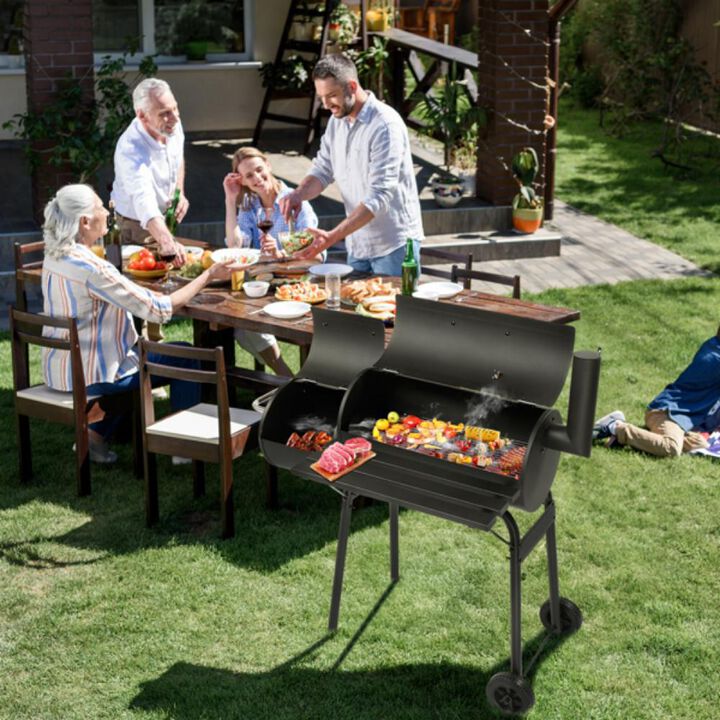 Barrel Charcoal Grill with Offset Smoker Outdoor BBQ Grill for Flavorful Smoking & Grilling