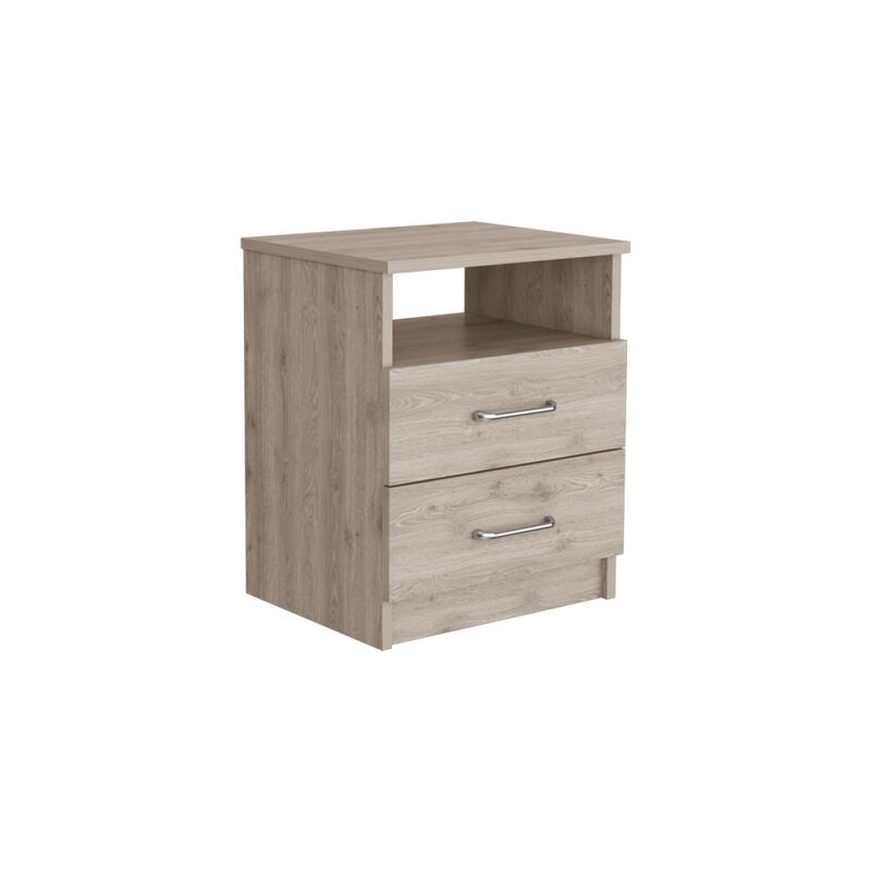 Streamdale Nightstand Olienza, Two Drawers, One Shelf, Light Gray Finish