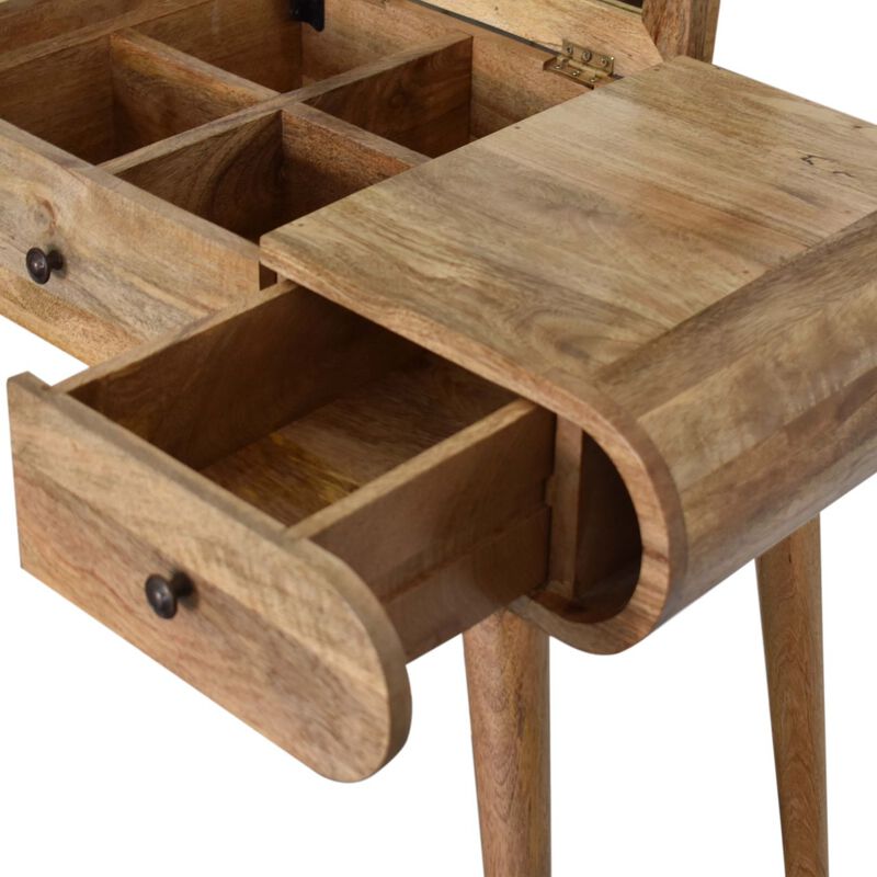 Oak-ish Round 2Drawer Solid Wood Dressing Table