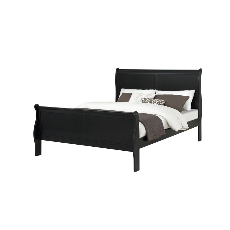 Louis Phillipe Finish Queen Size Panel Sleigh Bed Solid Wood Wooden Bedroom Furniture