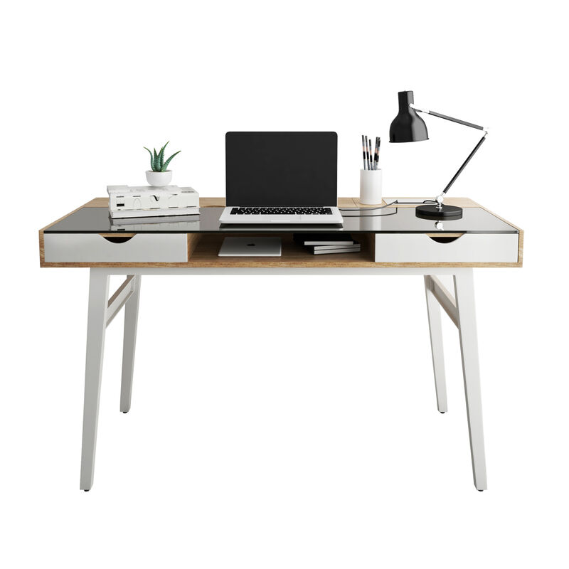 Compact Computer Desk with Multiple Storage, Walnut