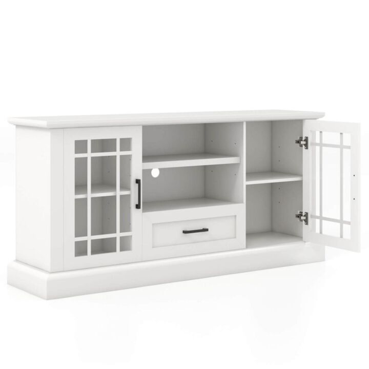 Hivvago TV Stand for TVs up to 70  with Glass Doors Cubbies and Drawer-White