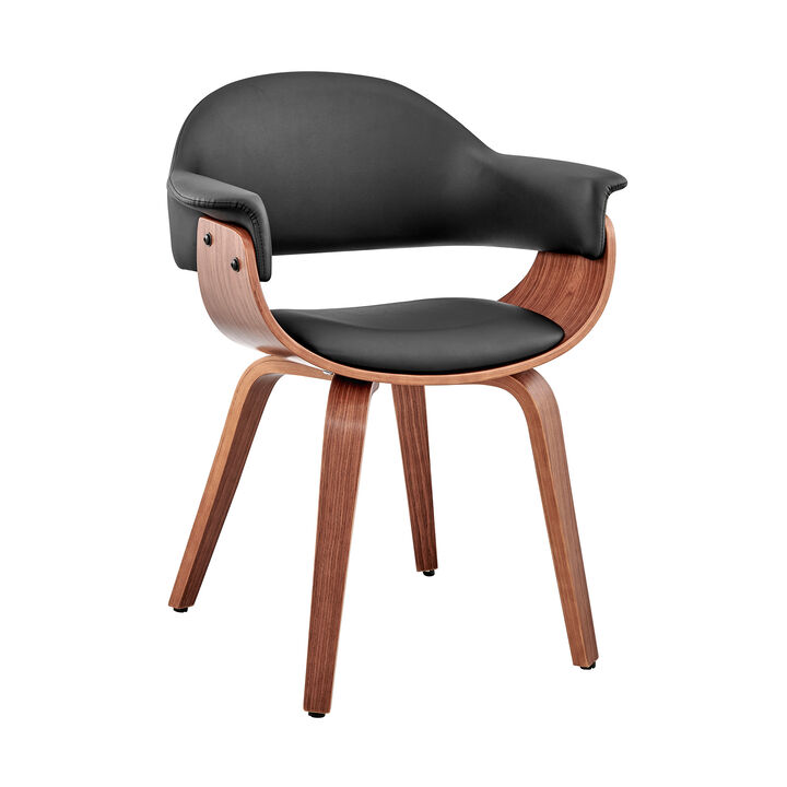 Leatherette Dining Chair with Curved Seat, Black and Brown - Benzara