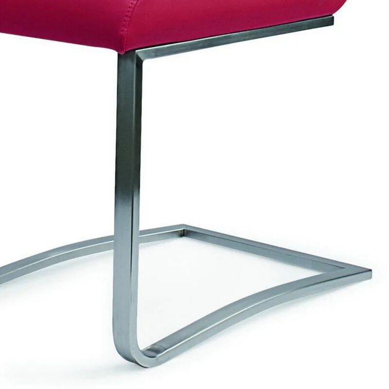 Jon 22 Inch Dining Chair, Set of 2, Cantilever Steel, Faux Leather, Red  - Benzara